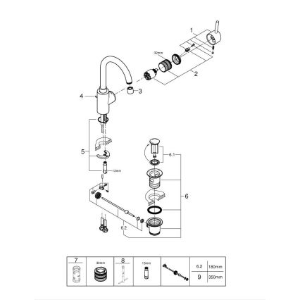 GROHE 32629002 - Bateria umywalkowa CONCETTO, rozmiar L, chrom błyszczący