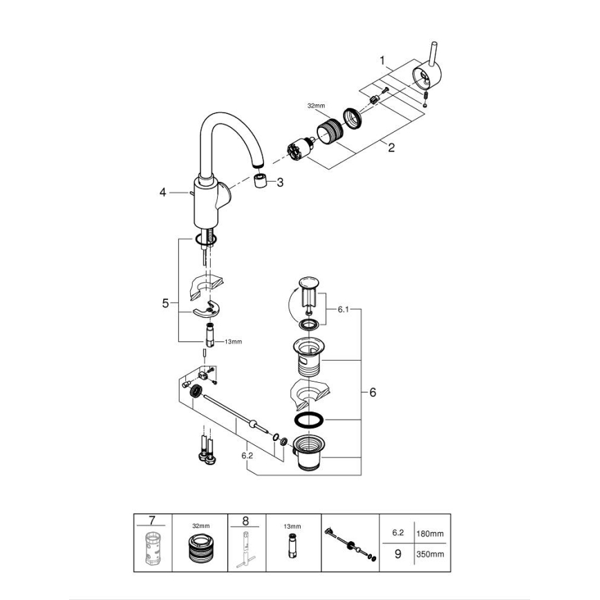 GROHE 32629002 - Bateria umywalkowa CONCETTO, rozmiar L, chrom błyszczący