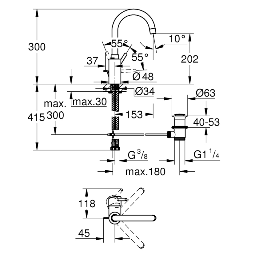 GROHE 32629002 - Bateria umywalkowa CONCETTO, rozmiar L, chrom błyszczący
