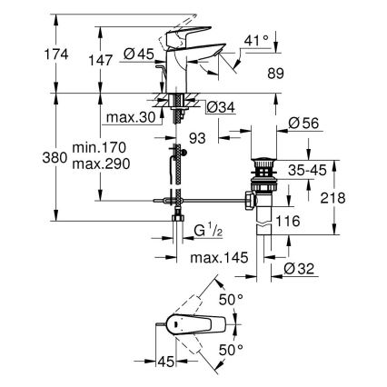 GROHE 32819001 - Bateria umywalkowa BAUEDGE 147 mm w błyszczącym chromie