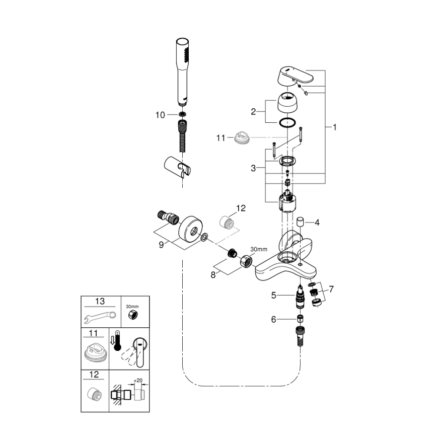 GROHE 32832000 - Zestaw wannowy z baterią EUROSMART COSMOPOLITAN, chrom błyszczący
