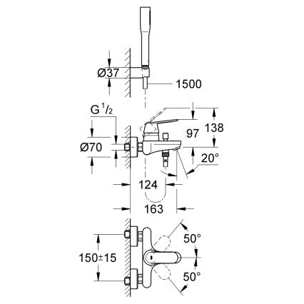 GROHE 32832000 - Zestaw wannowy z baterią EUROSMART COSMOPOLITAN, chrom błyszczący