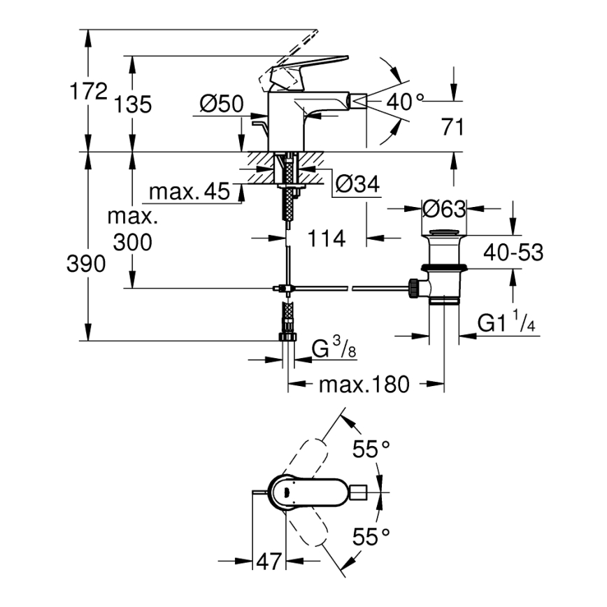 GROHE 32839000 - Bateria bidetowa EUROSMART COSMOPOLITAN rozmiar S, błyszczący chrom