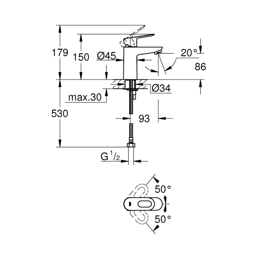 GROHE 32854000 - Bateria umywalkowa BAULOOP chrom błyszczący