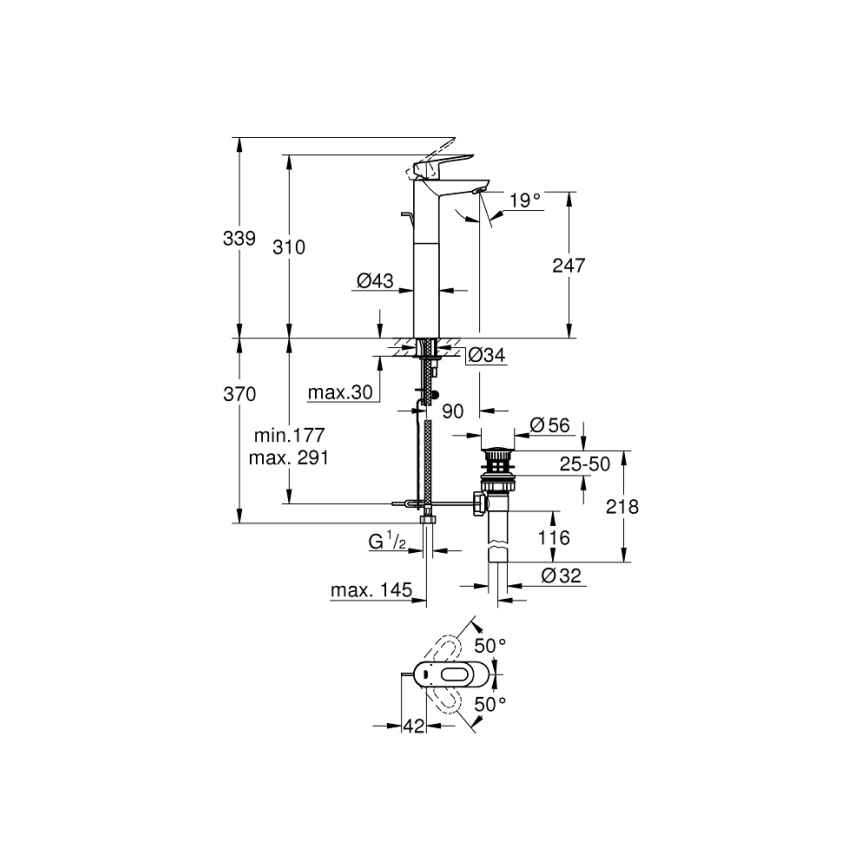 GROHE 32856000 - Bateria umywalkowa BAULOOP 12” chrom błyszczący