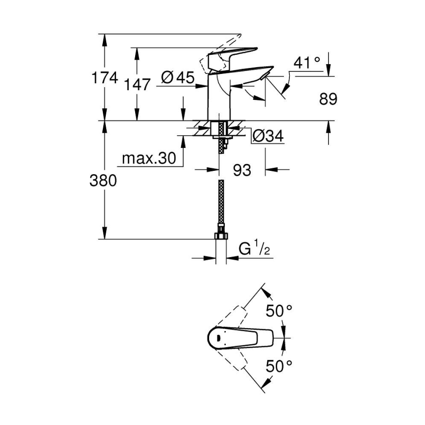 GROHE 32858001 - Bateria umywalkowa BAUEDGE 147 mm chrom błyszczący