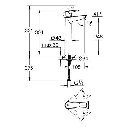 GROHE 32860001 - Bateria umywalkowa BAUEDGE 304 mm chrom błyszczący