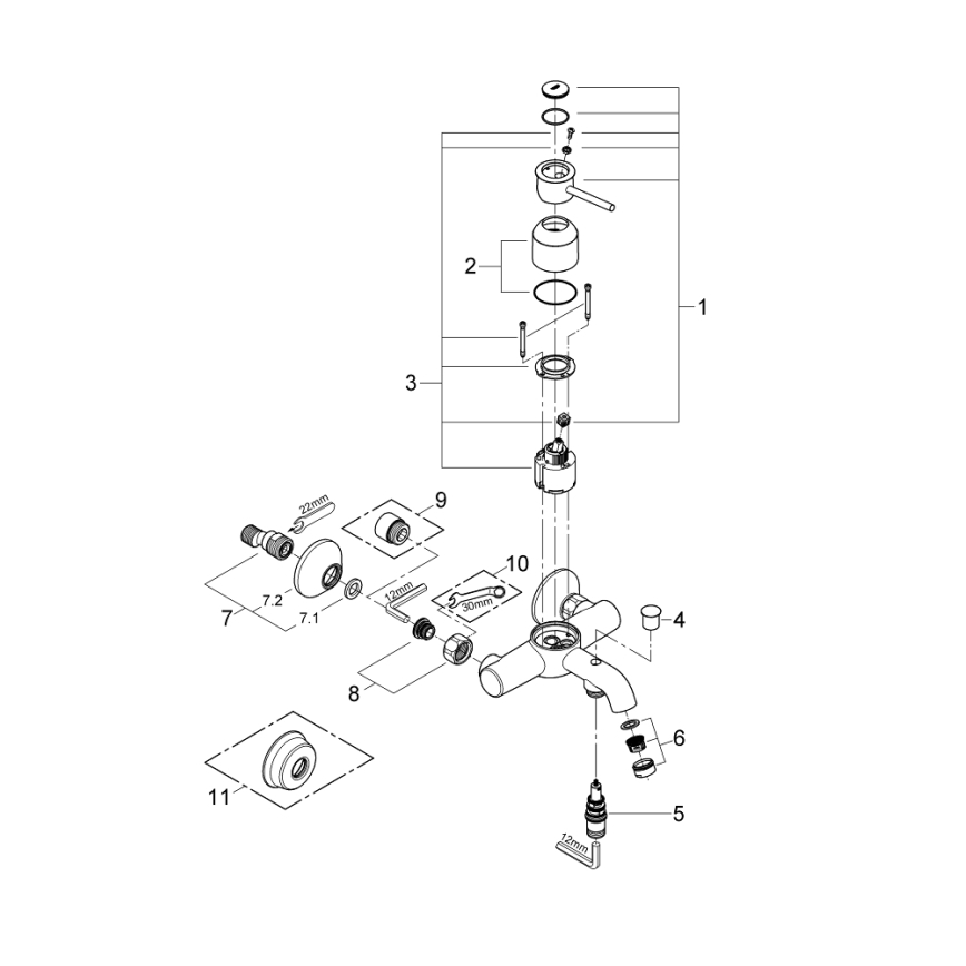 GROHE 32865000 - Bateria wannowa BAUCLASSIC DN 15 błyszczący chrom