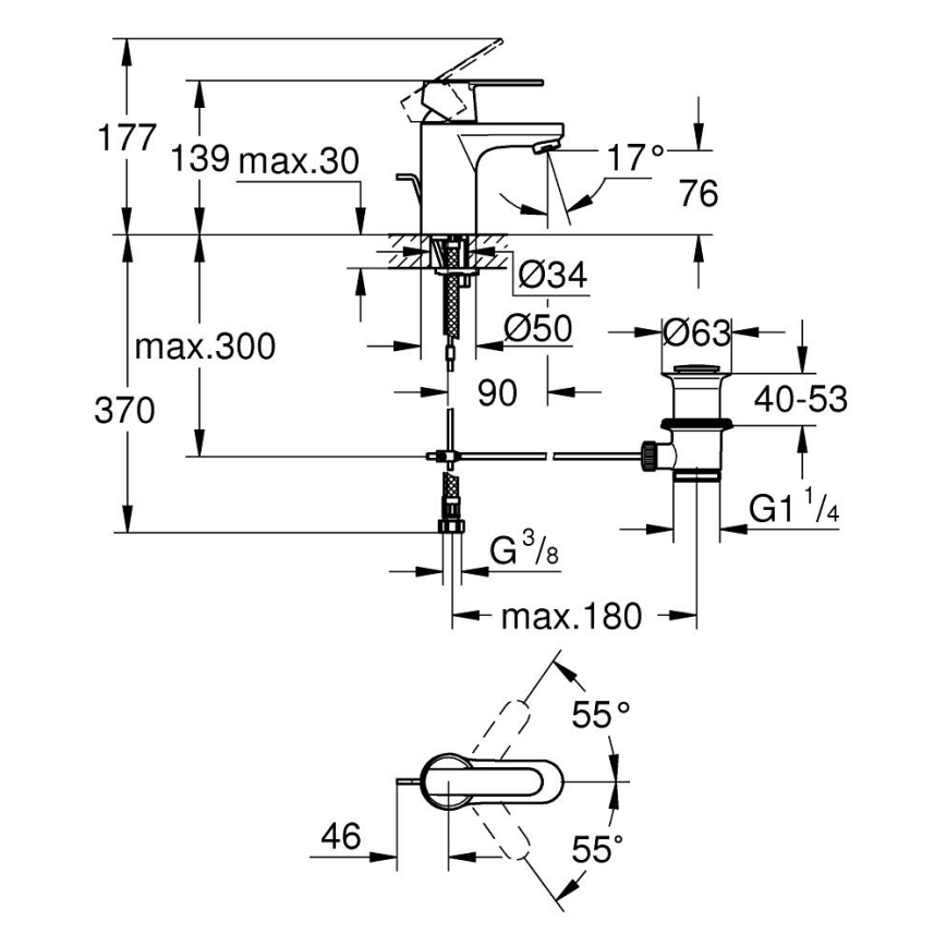 GROHE 32883000 - Bateria umywalkowa GET, rozmiar S, błyszczący chrom