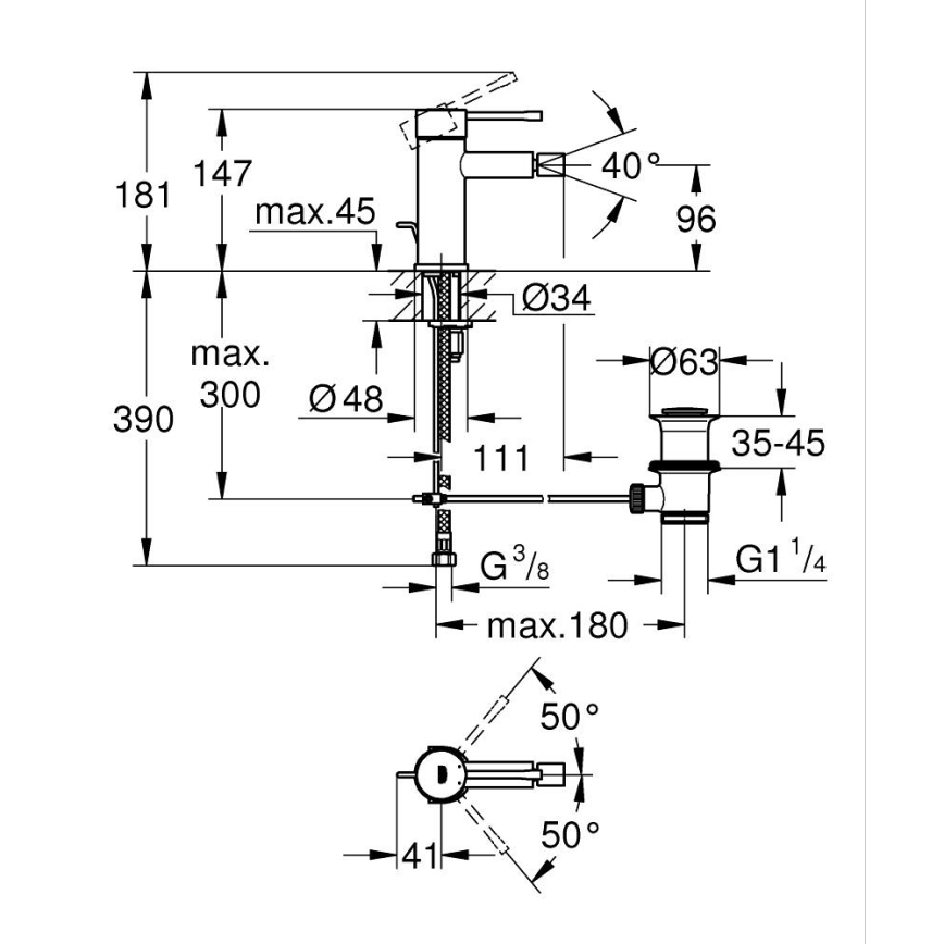 GROHE 32935DC1 - Bateria bidetowa ESSENCE stal nierdzewna