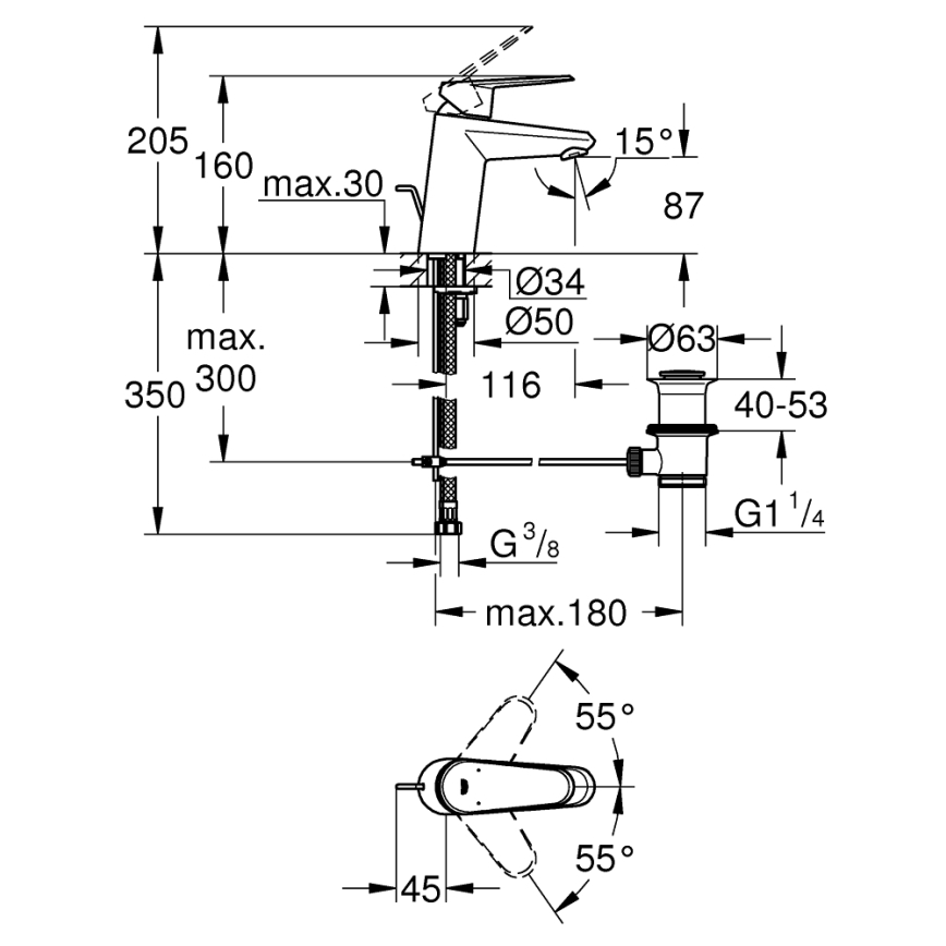 GROHE 3319020E - Bateria umywalkowa EURODISC COSMOPOLITAN rozmiar S, chrom