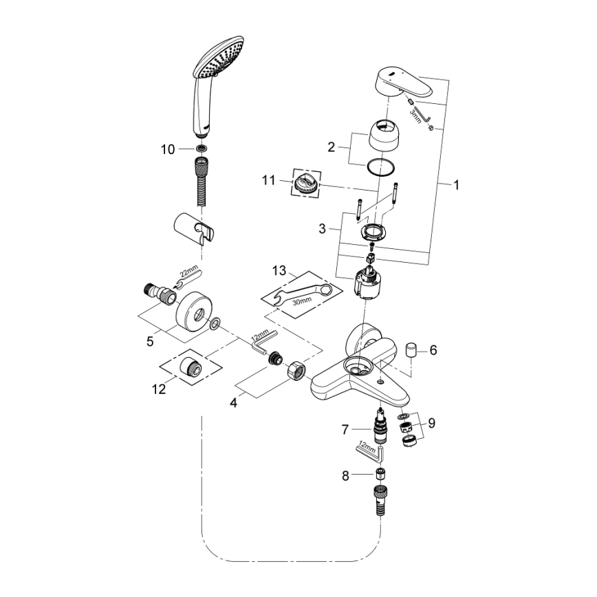 GROHE 33395002 - Zestaw wannowy z baterią EURODISC COSMOPOLITAN, chrom błyszczący