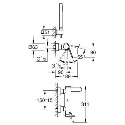 GROHE 33547003 - Zestaw wannowy z baterią PLUS, chrom błyszczący