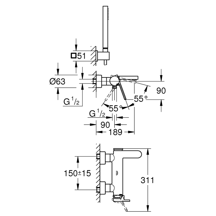 GROHE 33547003 - Zestaw wannowy z baterią PLUS, chrom błyszczący