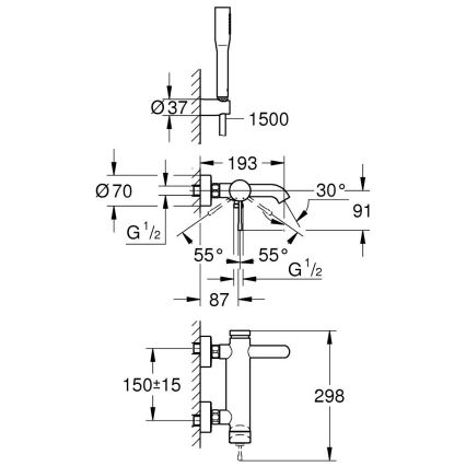GROHE 33628001 - Zestaw wannowy z baterią ESSENCE DN 15, chrom błyszczący