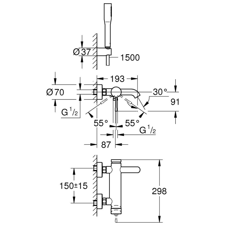 GROHE 33628001 - Zestaw wannowy z baterią ESSENCE DN 15, chrom błyszczący