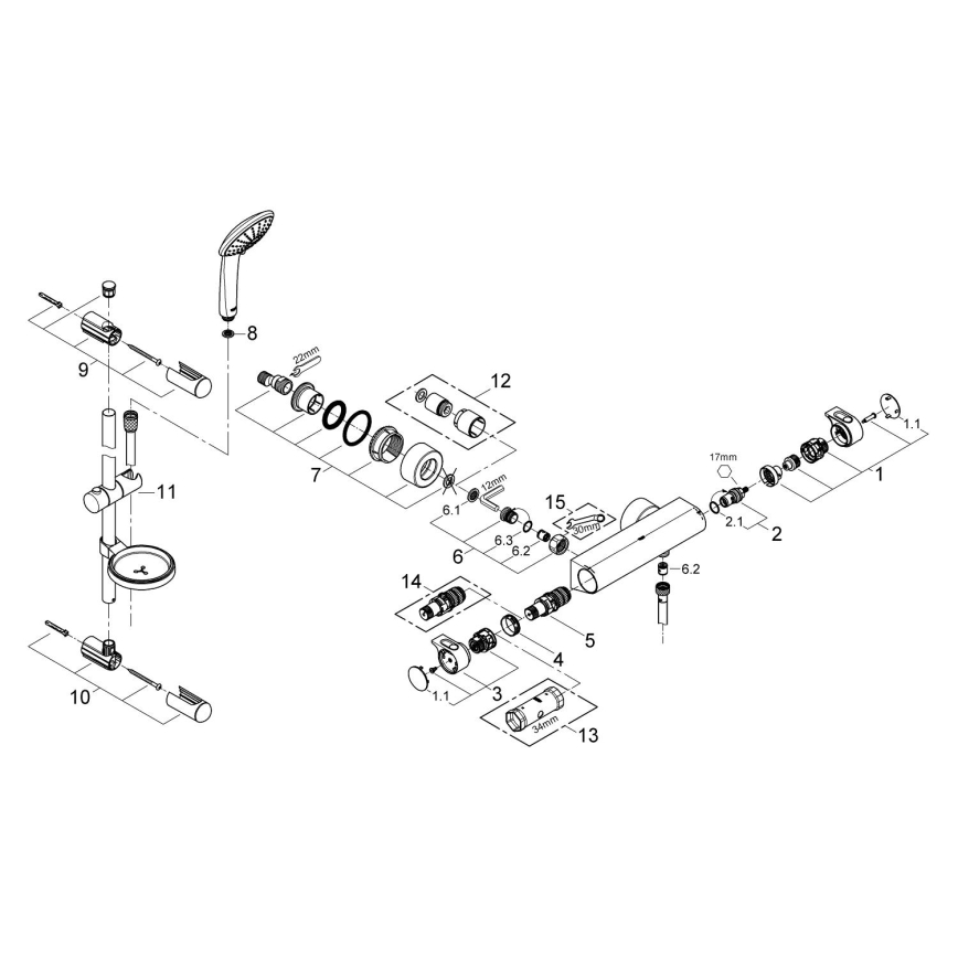 GROHE 34195001 - bateria termostatyczna GROHTHERM 2000 z zestawem prysznicowym EUPHORIA 110 chrom