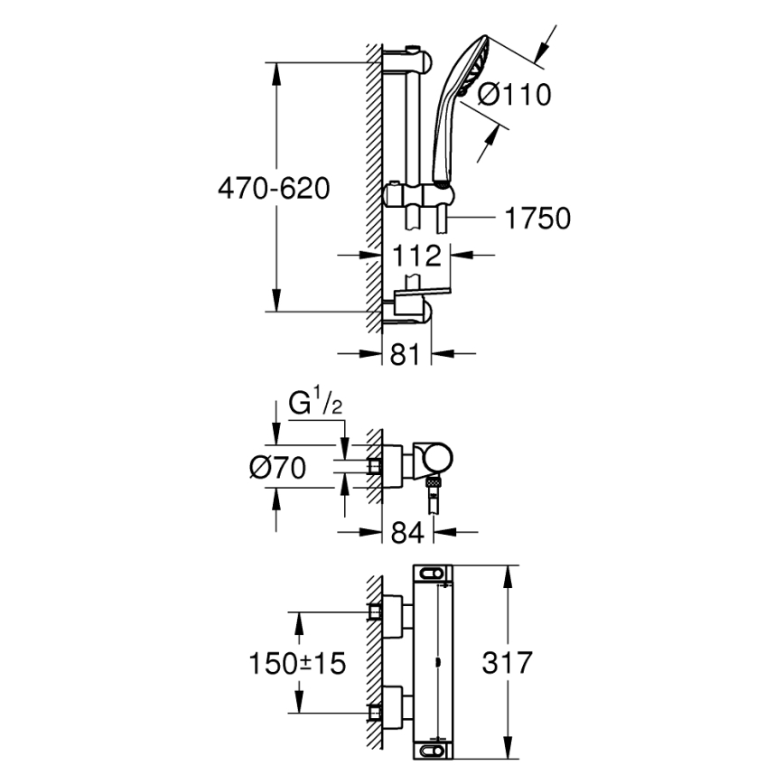 GROHE 34195001 - bateria termostatyczna GROHTHERM 2000 z zestawem prysznicowym EUPHORIA 110 chrom