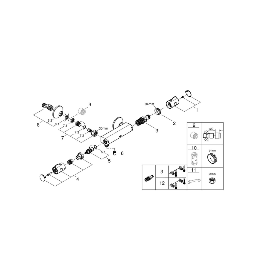 GROHE 34558000 - Termostatyczna bateria prysznicowa GROHTHERM 800 DN 15, chrom błyszczący