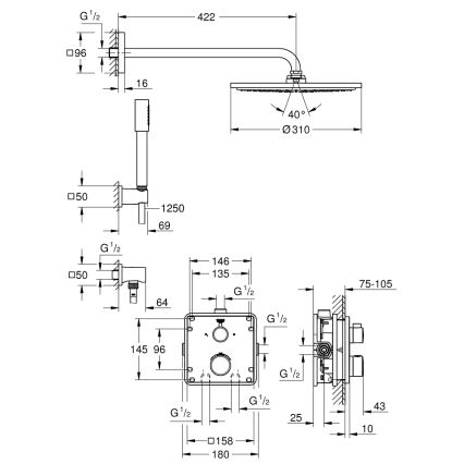 GROHE 34730000 - Zestaw prysznicowy GROHTHERM RAINSHOWER COSMOPOLITAN 310 422 mm chrom