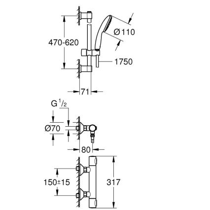 GROHE 34800001 - Termostatyczna bateria prysznicowa PRECISION FLOW 600 mm chrom
