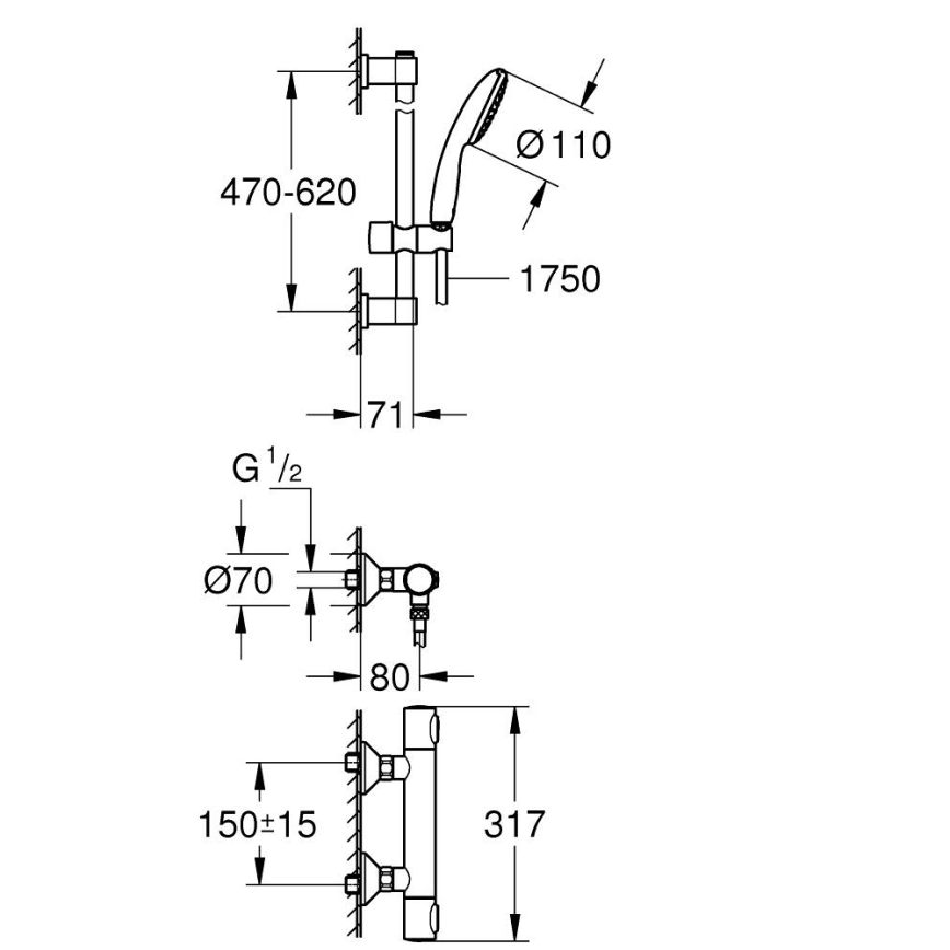 GROHE 34800001 - Termostatyczna bateria prysznicowa PRECISION FLOW 600 mm chrom