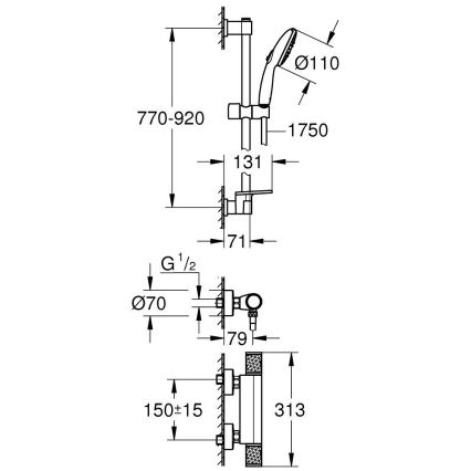 GROHE 34853001 - Zestaw prysznicowy z baterią termostatyczną PRECISION FEEL+ 90 cm, chrom błyszczący