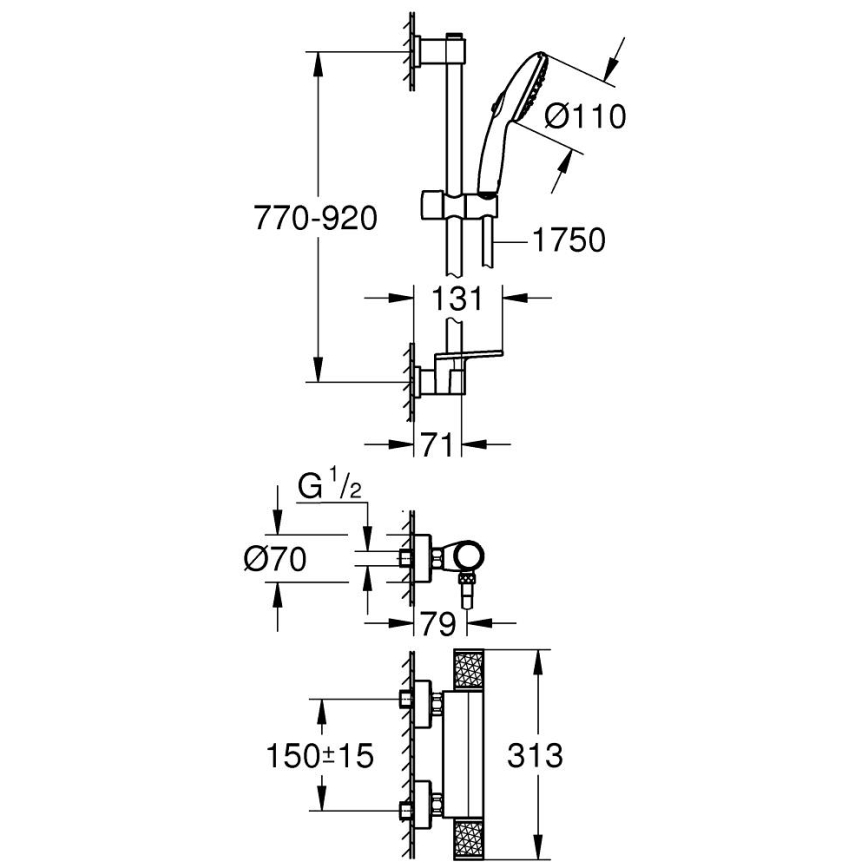 GROHE 34853001 - Zestaw prysznicowy z baterią termostatyczną PRECISION FEEL+ 90 cm, chrom błyszczący