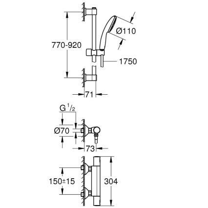 GROHE 34854001 - Zestaw prysznicowy z baterią termostatyczną PRECISION START 900 mm, błyszczący chrom