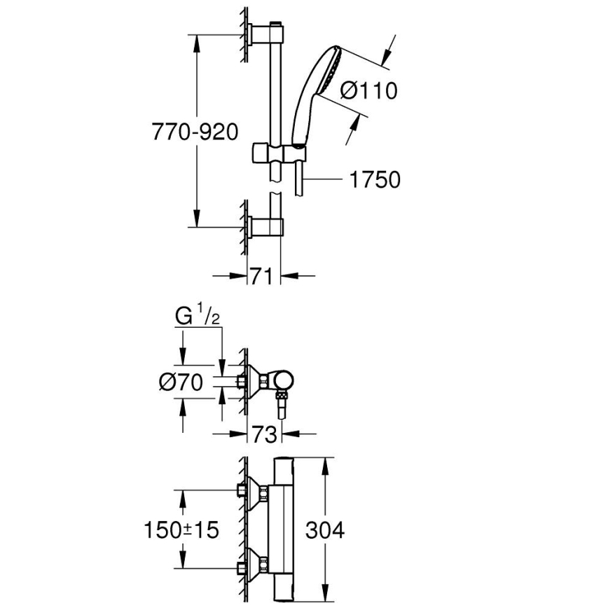 GROHE 34854001 - Zestaw prysznicowy z baterią termostatyczną PRECISION START 900 mm, błyszczący chrom