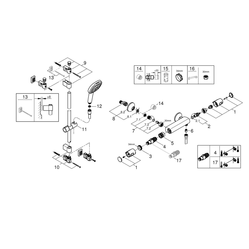 GROHE 34855003 - Zestaw prysznicowy z baterią termostatyczną PRECISION TREND 150 mm, błyszczący chrom