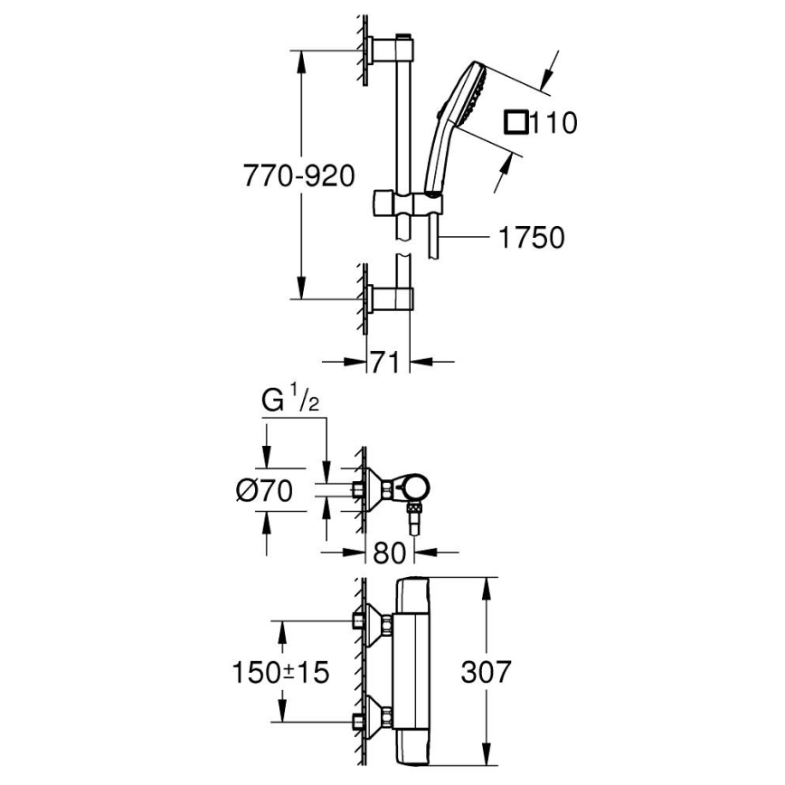 GROHE 34855003 - Zestaw prysznicowy z baterią termostatyczną PRECISION TREND 150 mm, błyszczący chrom