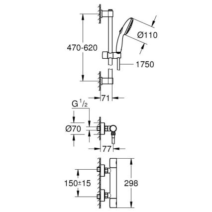 GROHE 34856000 - Zestaw prysznicowy z baterią termostatyczną PRECISION GET 600 mm błyszczący chrom
