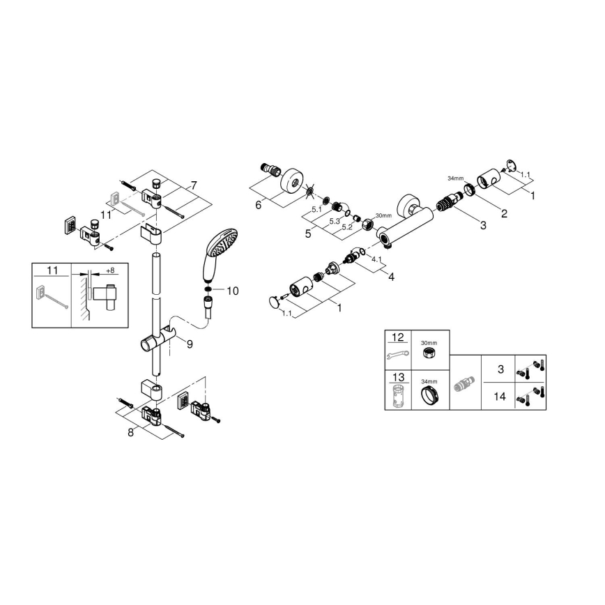 GROHE 34857000 - Zestaw prysznicowy z baterią termostatyczną PRECISION GET 12” błyszczący chrom