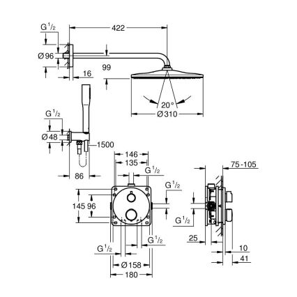 GROHE 34880000 - Zestaw prysznicowy z baterią podtynkową GROHTHERM SMARTCONTROL chrom błyszczący