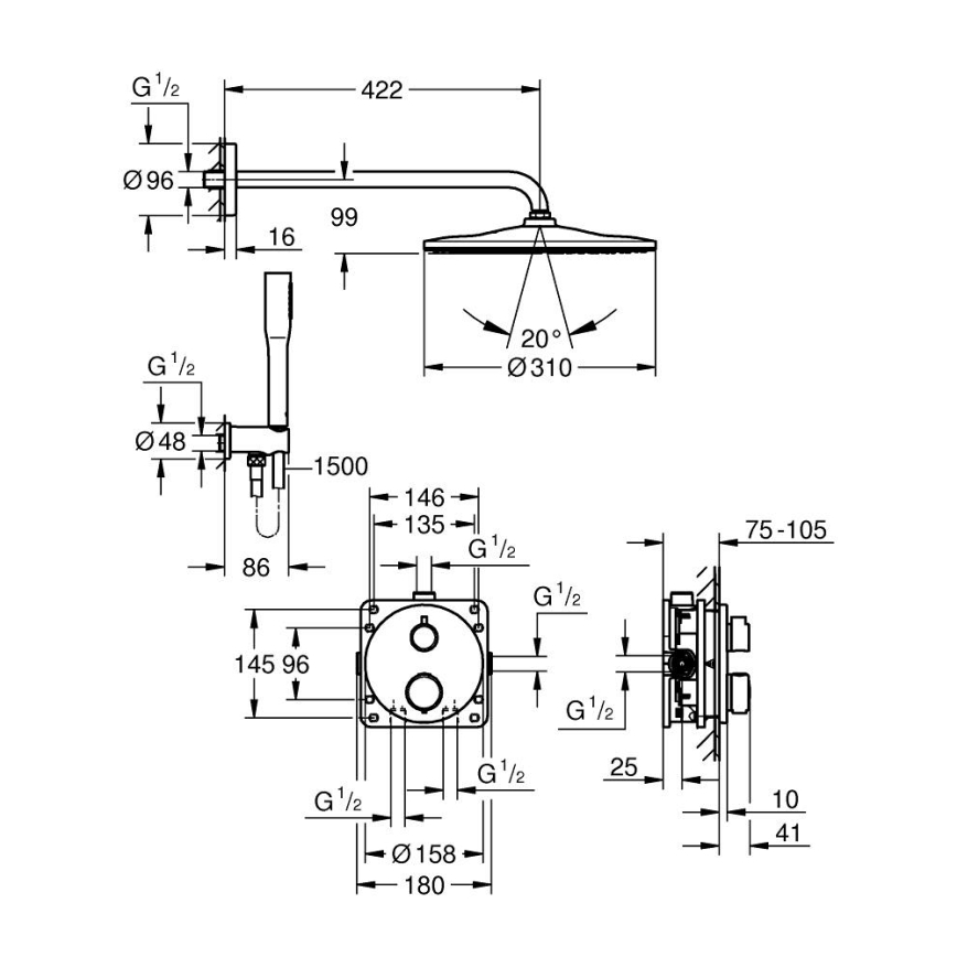 GROHE 34880000 - Zestaw prysznicowy z baterią podtynkową GROHTHERM SMARTCONTROL chrom błyszczący