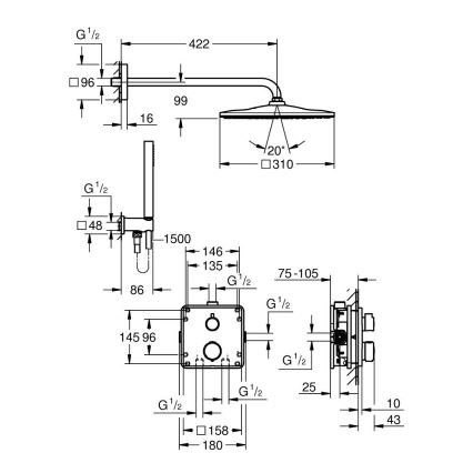 GROHE 34881000 - Podtynkowy system prysznicowy PRECISION 310 × 310 mm chrom błyszczący
