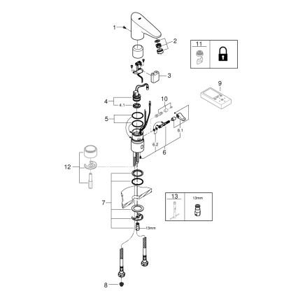 GROHE 36207001 - Elektroniczna bateria umywalkowa EUROPLUS E DN 15, chrom błyszczący