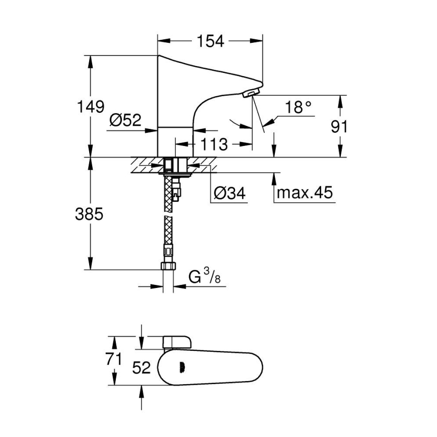 GROHE 36207001 - Elektroniczna bateria umywalkowa EUROPLUS E DN 15, chrom błyszczący