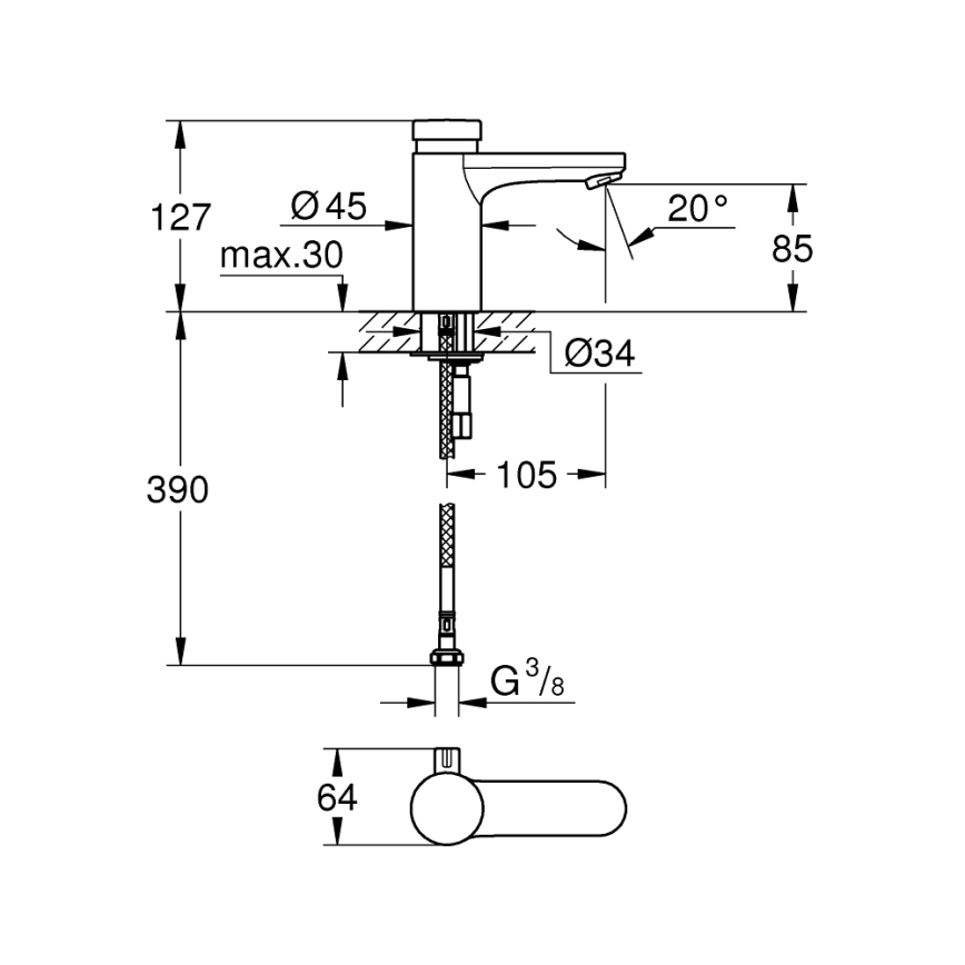 GROHE 36317000 - Samozamykająca bateria umywalkowa EUROSMART COSMOPOLITAN T chrom