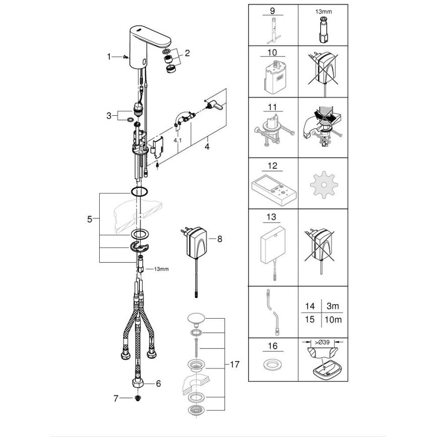 GROHE 36324001 - Elektroniczna bateria umywalkowa na podczerwień EUROSMART COSMOPOLITAN E chrom