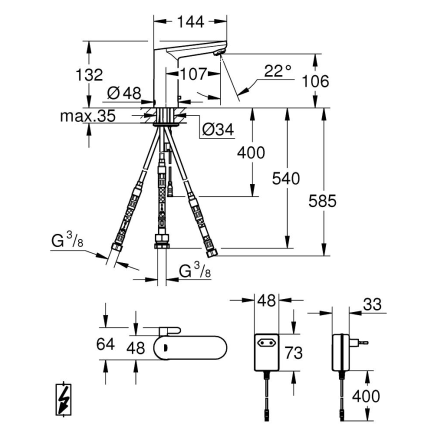 GROHE 36324001 - Elektroniczna bateria umywalkowa na podczerwień EUROSMART COSMOPOLITAN E chrom