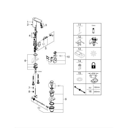GROHE 36331001 - Bateria umywalkowa EUROECO 1 14” chrom błyszczący