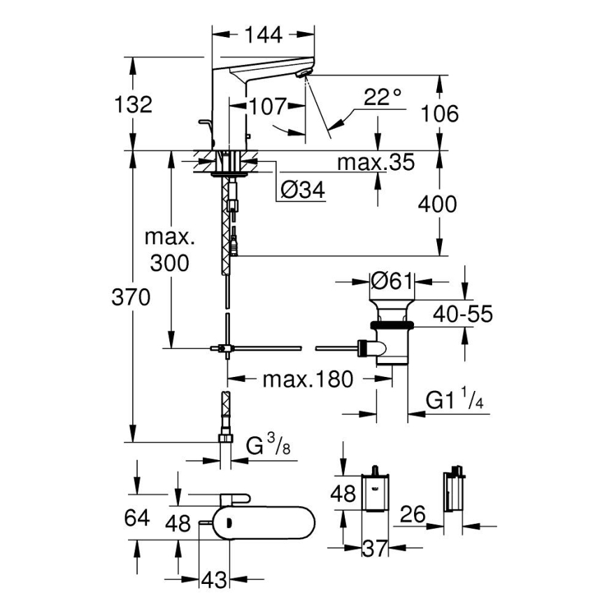 GROHE 36331001 - Bateria umywalkowa EUROECO 1 14” chrom błyszczący