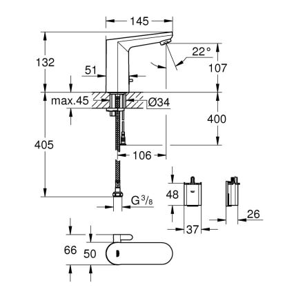 GROHE 36366002 - Elektroniczna bateria umywalkowa GET E, chrom błyszczący