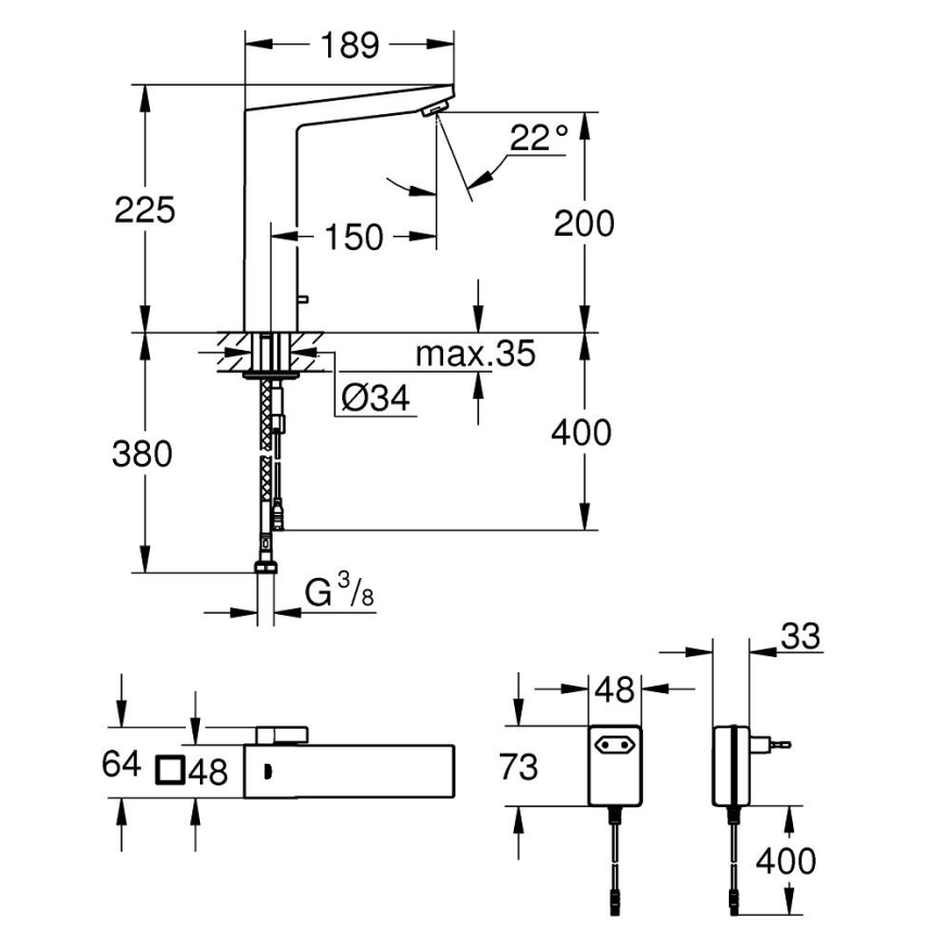 GROHE 36440000 - Elektroniczna bateria umywalkowa na podczerwień EUROCUBE E DN 15 chrom