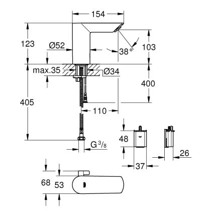 GROHE 36451000 - Elektroniczna bateria umywalkowa BAU COSMOPOLITAN E, chrom błyszczący