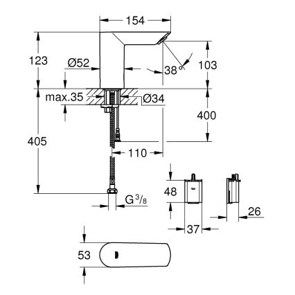 GROHE 36452000 - Elektroniczna bateria umywalkowa z czujnikiem podczerwieni BAU COSMOPOLITAN E chrom
