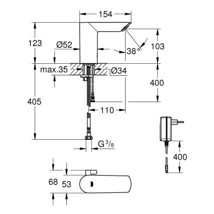 GROHE 36453000 - Elektroniczna bateria umywalkowa na podczerwień BAU COSMOPOLITAN E 123 mm chrom