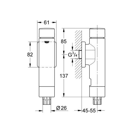 GROHE 37349000 - Zawór spłukujący ciśnieniowy RONDO A.S. 3” błyszczący chrom